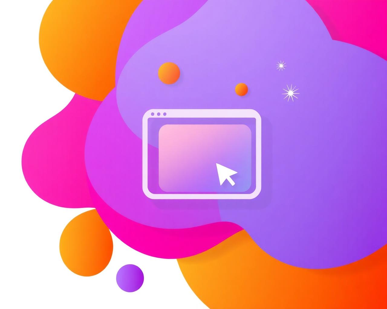 Bold colorful illustration of a browser window with abstract shapes